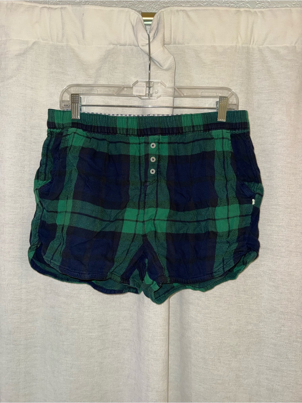 Aerie Green & Navy Plaid Flannel Pajama Sleep Shorts L